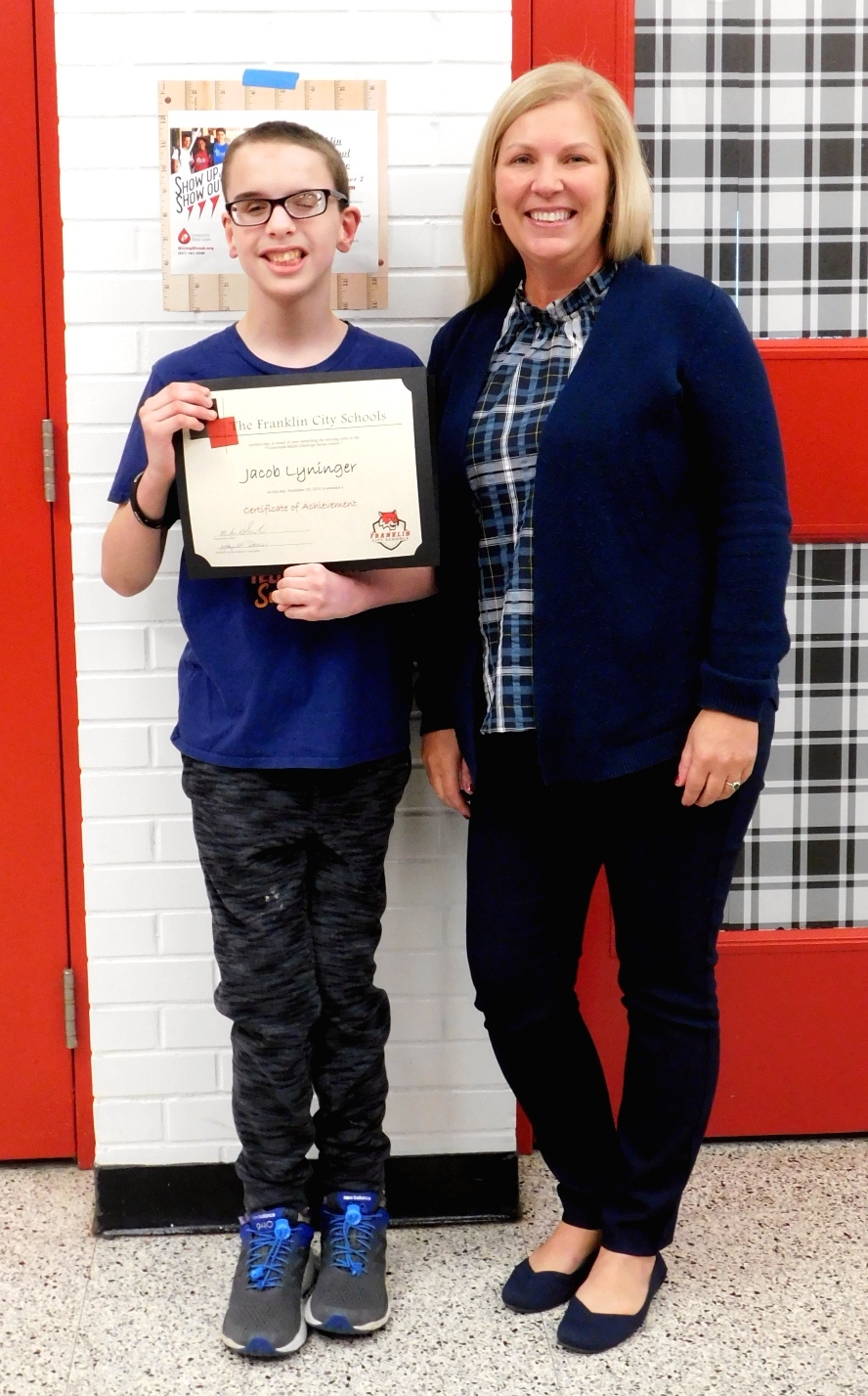 Jacob Lyninger is pictured with Lisa Milliron, teacher of the visually impaired, Franklin City Schools.